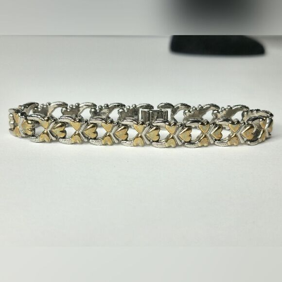 Gold silver two tone heart link bracelet - Picture 1 of 6